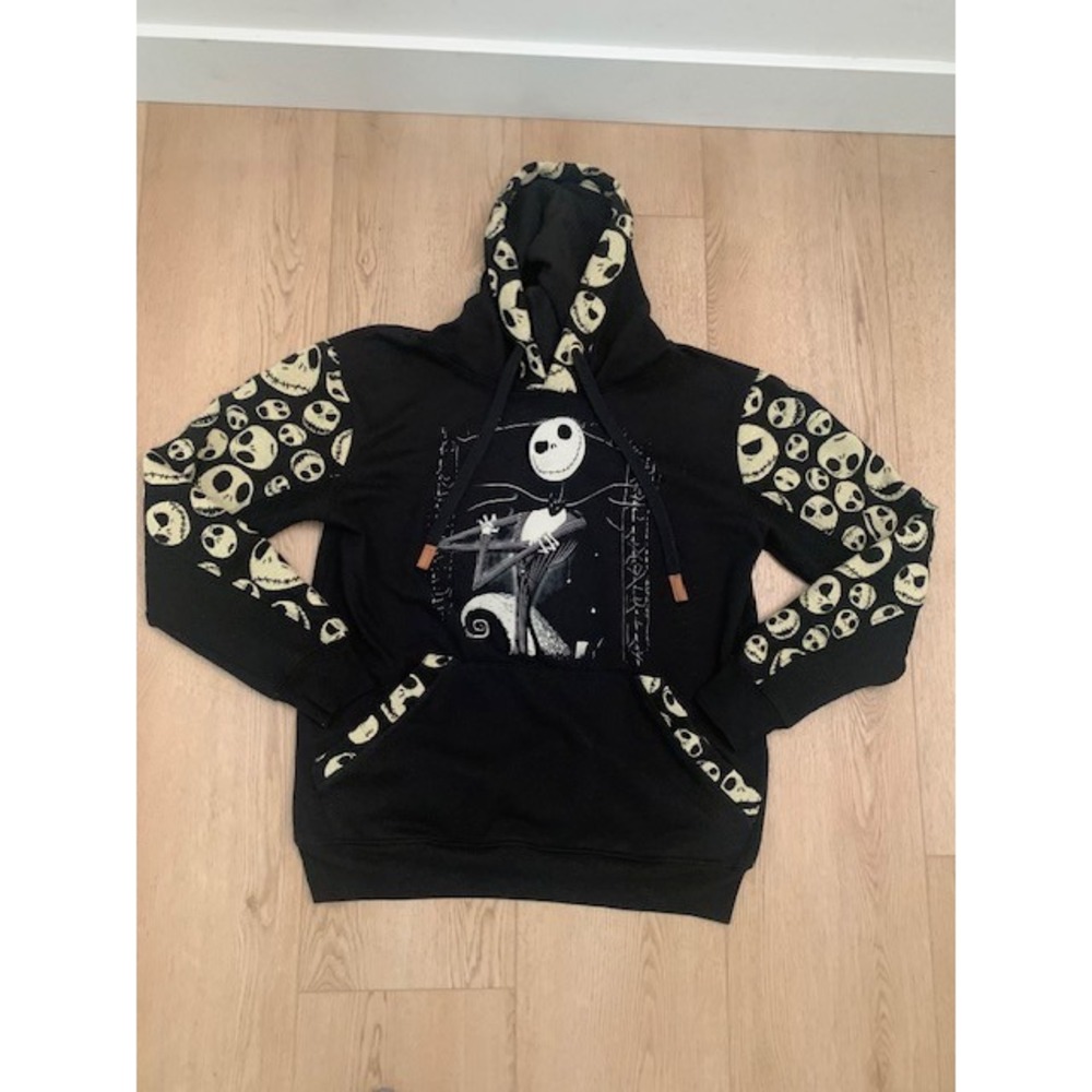 Nightmare Before Christmas Jack Skellington Knit Sleeve Hoodie Black Mens Medium